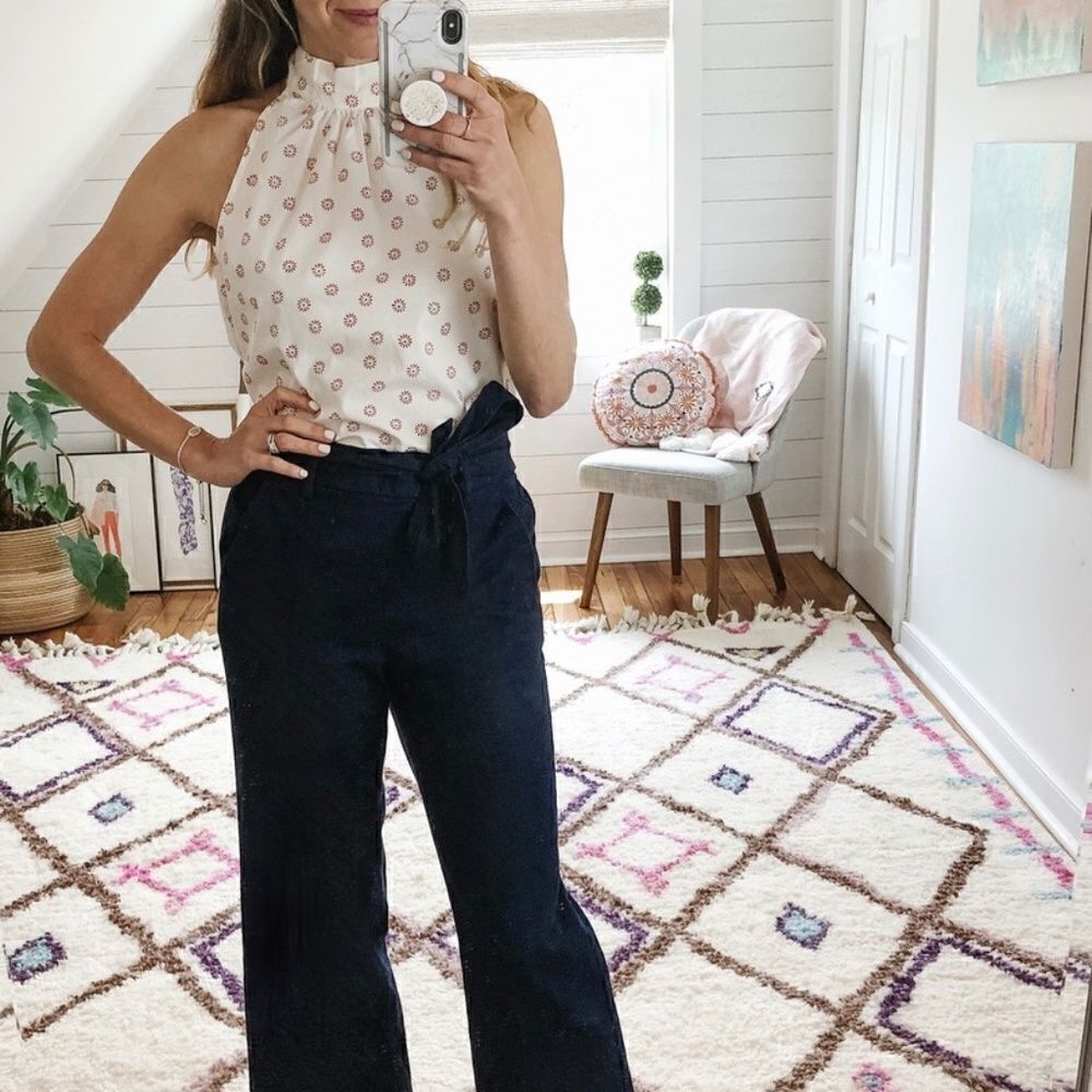 NWOT J. by J.Crew Tie Neck Halter Style Flower Print Top Blouse Shirt Size 4 - Picture 5 of 5